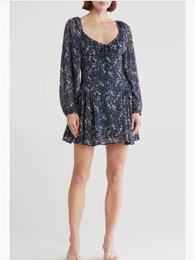 Lush Blue Floral Mini Dress with Pink & Lavender Accents